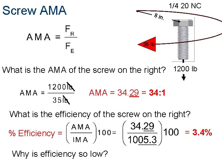 1/4 20 NC Screw AMA 8 in. 35 lb What is the AMA of