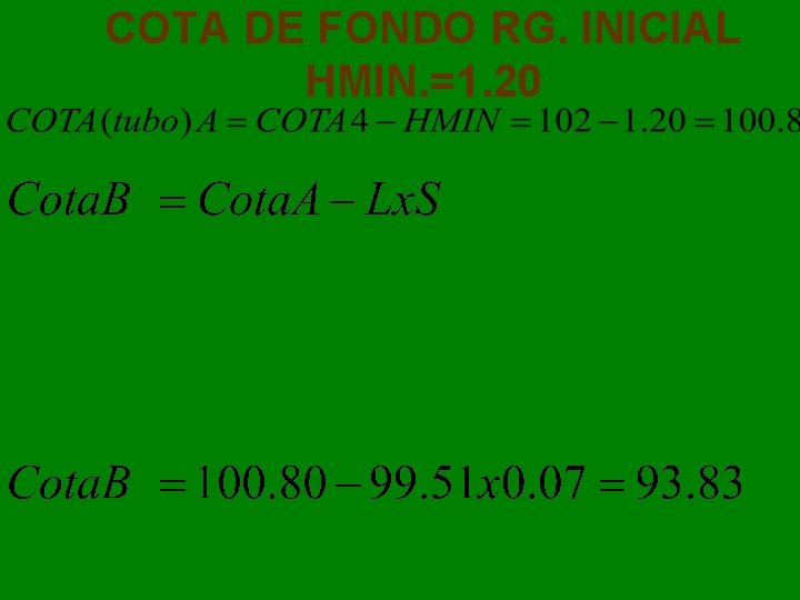 COTA DE FONDO RG. INICIAL HMIN. =1. 20 