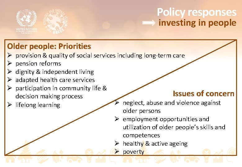 Policy responses investing in people Older people: Priorities provision & quality of social services