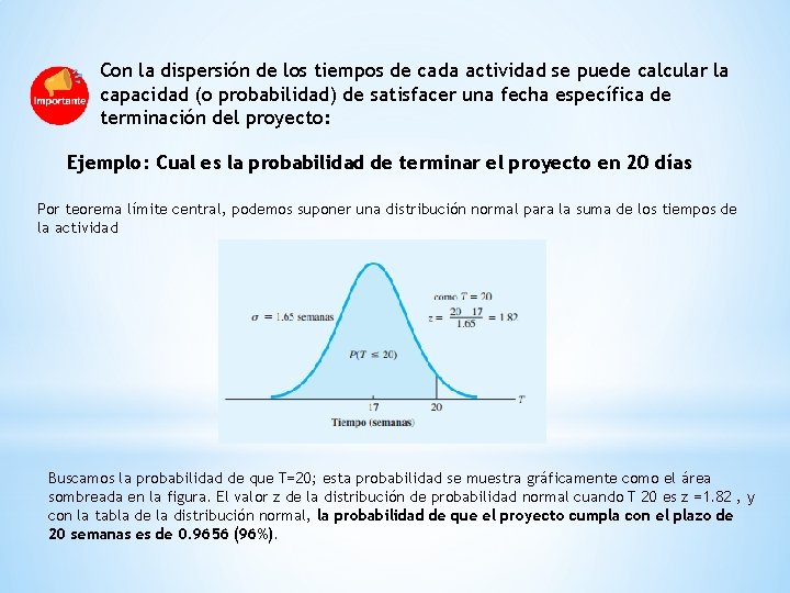 Con la dispersión de los tiempos de cada actividad se puede calcular la capacidad