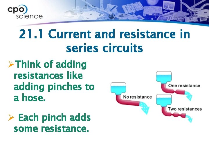 21. 1 Current and resistance in series circuits ØThink of adding resistances like adding