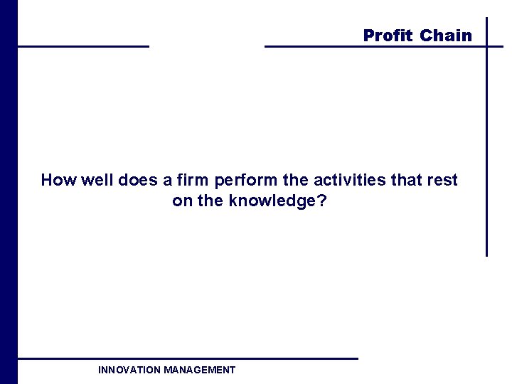 Profit Chain How well does a firm perform the activities that rest on the