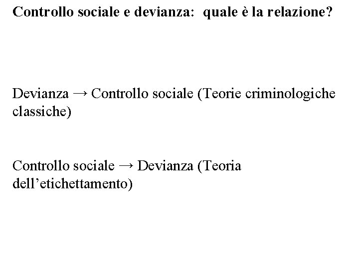 Controllo sociale e devianza: quale è la relazione? Devianza → Controllo sociale (Teorie criminologiche