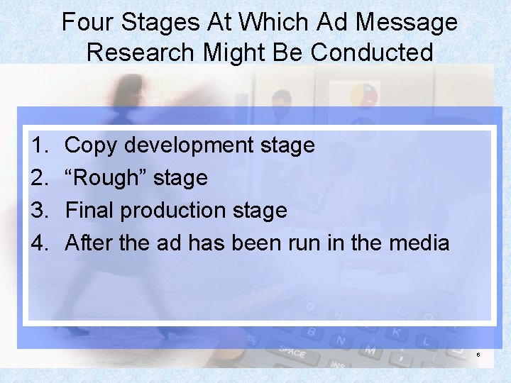 Four Stages At Which Ad Message Research Might Be Conducted 1. 2. 3. 4.