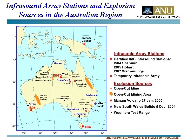 Infrasound Array Stations and Explosion Sources in the Australian Region THE AUSTRALIAN NATIONAL UNIVERSITY