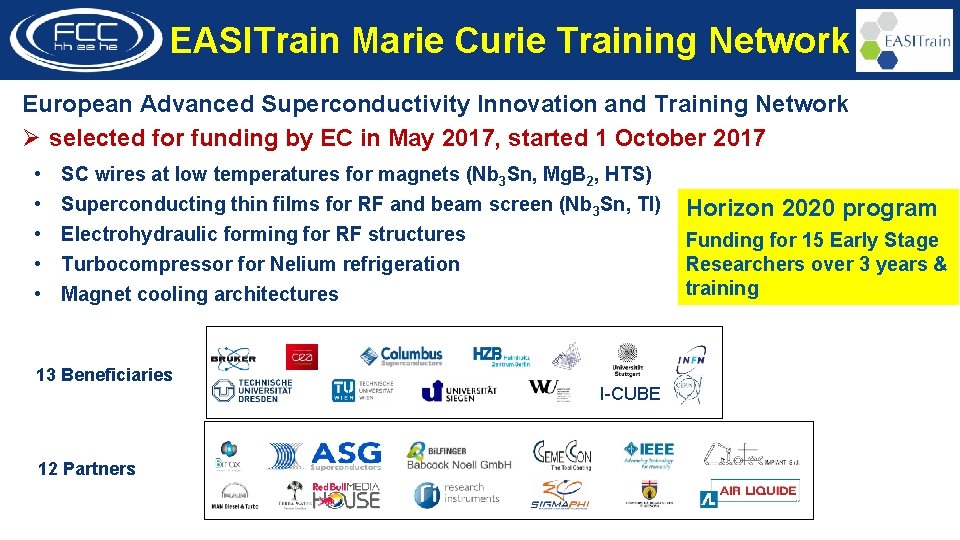 EASITrain Marie Curie Training Network European Advanced Superconductivity Innovation and Training Network Ø selected