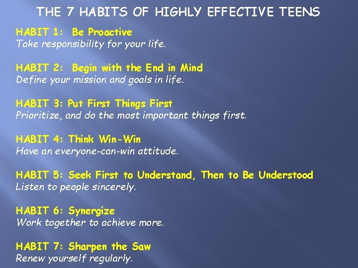 THE 7 HABITS OF HIGHLY EFFECTIVE TEENS CAN