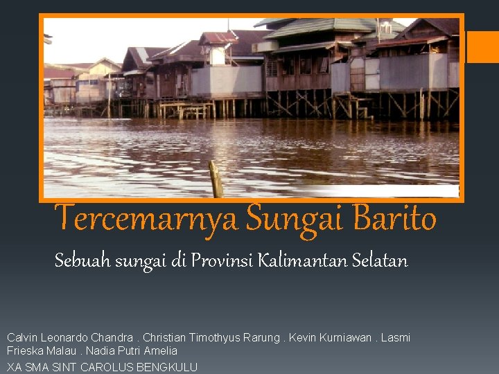 Tercemarnya Sungai Barito Sebuah sungai di Provinsi Kalimantan Selatan Calvin Leonardo Chandra. Christian Timothyus
