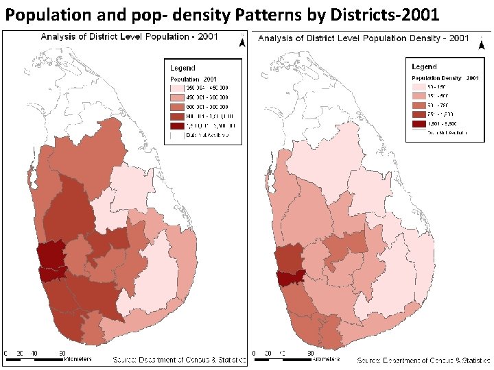 Population and pop- density Patterns by Districts-2001 