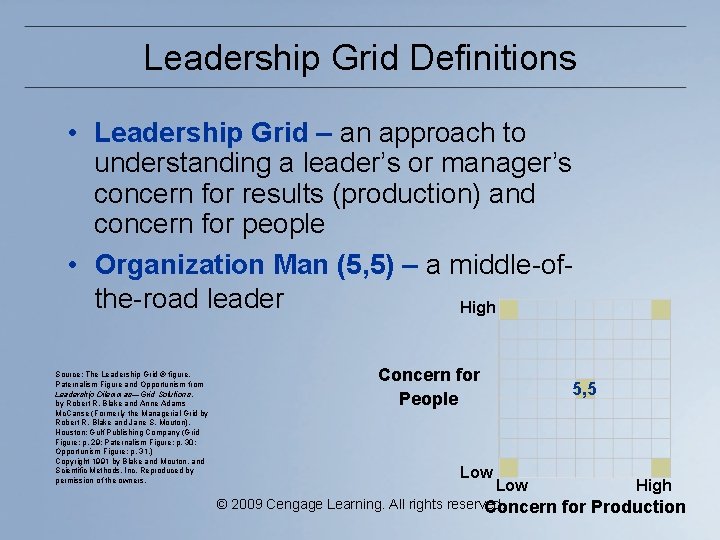 Leadership Grid Definitions • Leadership Grid – an approach to understanding a leader’s or