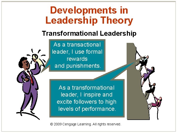 Developments in Leadership Theory Transformational Leadership As a transactional leader, I use formal rewards