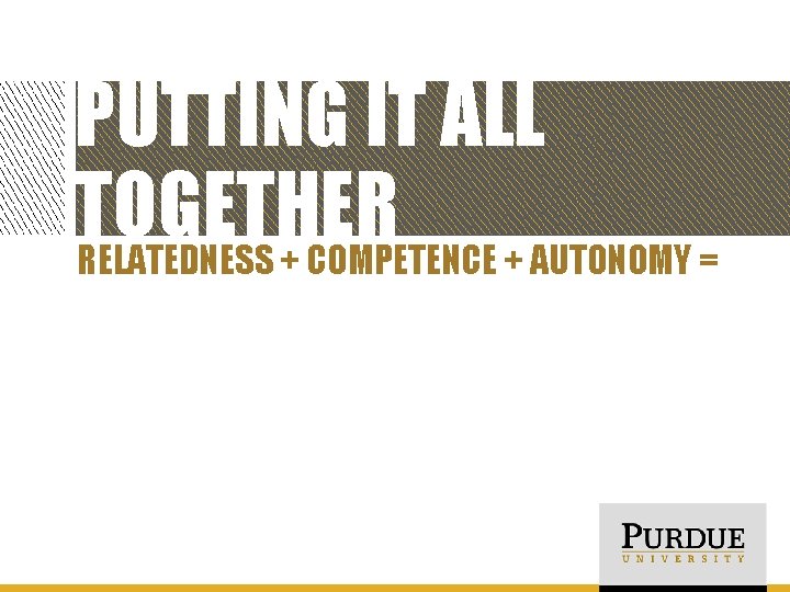 PUTTING IT ALL TOGETHER RELATEDNESS + COMPETENCE + AUTONOMY = 
