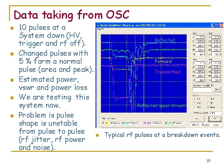 Data taking from OSC n n n 10 pulses at a System down (HV,