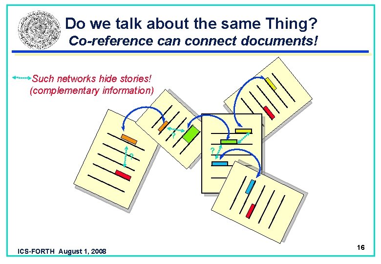 Do we talk about the same Thing? Co-reference can connect documents! Such networks hide