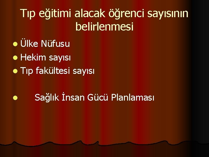 Tıp eğitimi alacak öğrenci sayısının belirlenmesi l Ülke Nüfusu l Hekim sayısı l Tıp