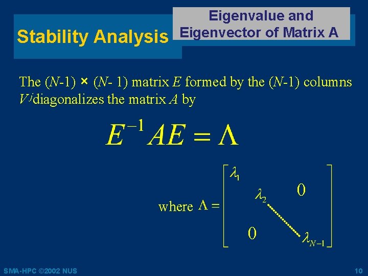 Stability Analysis Eigenvalue and Eigenvector of Matrix A The (N-1) × (N- 1) matrix