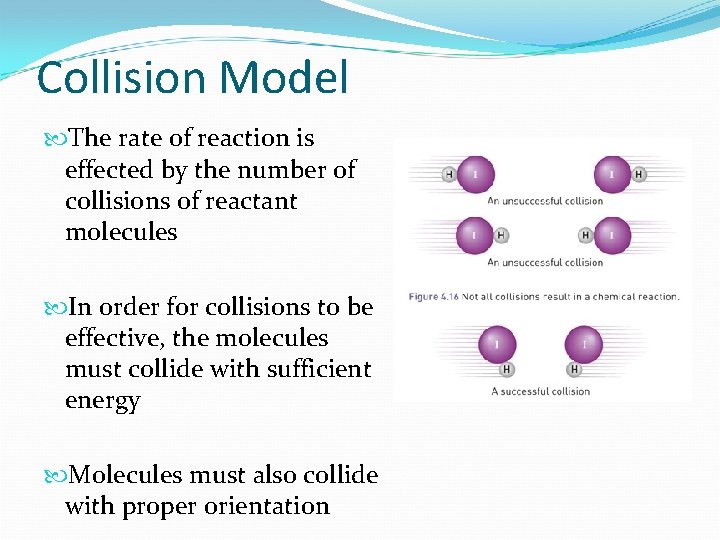 Collision Model The rate of reaction is effected by the number of collisions of