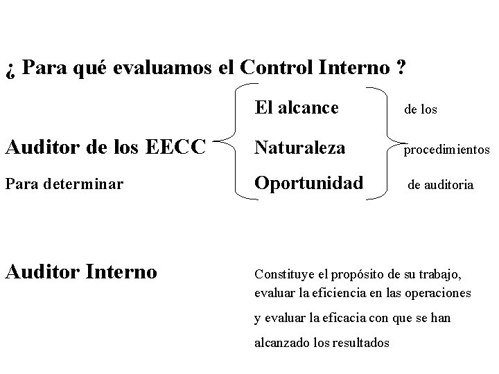 ¿ Para qué evaluamos el Control Interno ? El alcance de los Auditor de