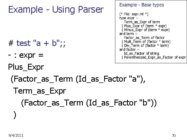 Example - Using Parser # test "a + b"; ; - : expr =