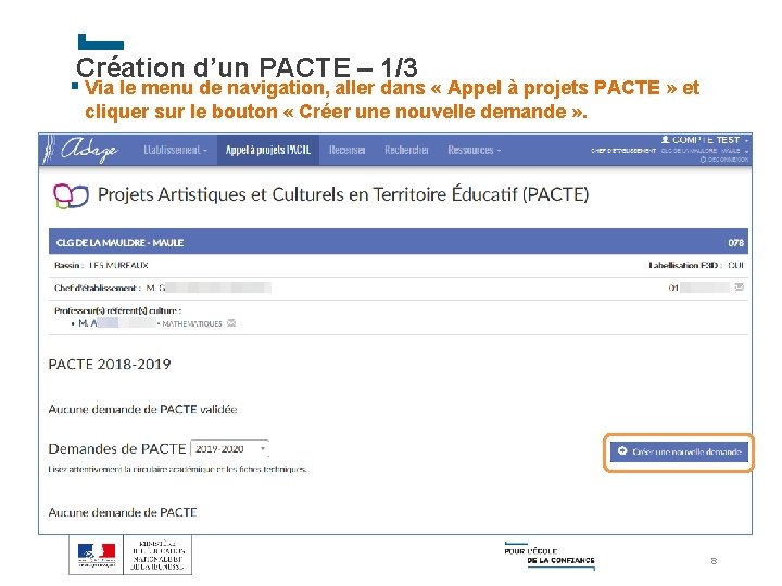 Création d’un PACTE – 1/3 § Via le menu de navigation, aller dans «