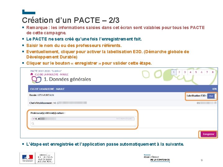 Création d’un PACTE – 2/3 § Remarque : les informations saisies dans cet écran