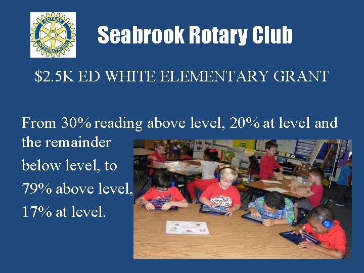 Seabrook Rotary Club $2. 5 K ED WHITE ELEMENTARY GRANT From 30% reading above