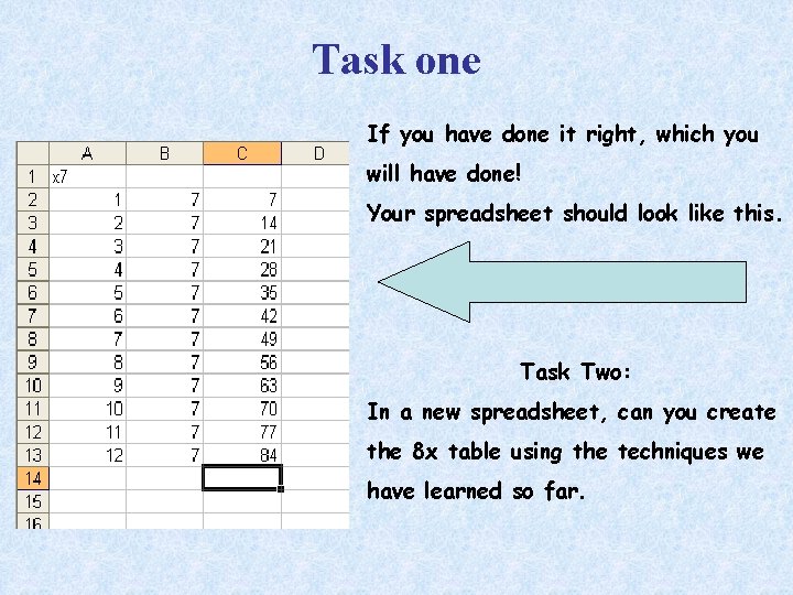 Task one If you have done it right, which you will have done! Your