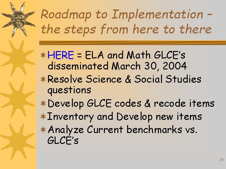 Roadmap to Implementation – the steps from here to there ¬HERE = ELA and