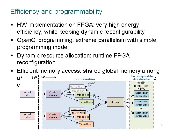 Efficiency and programmability § HW implementation on FPGA: very high energy efficiency, while keeping