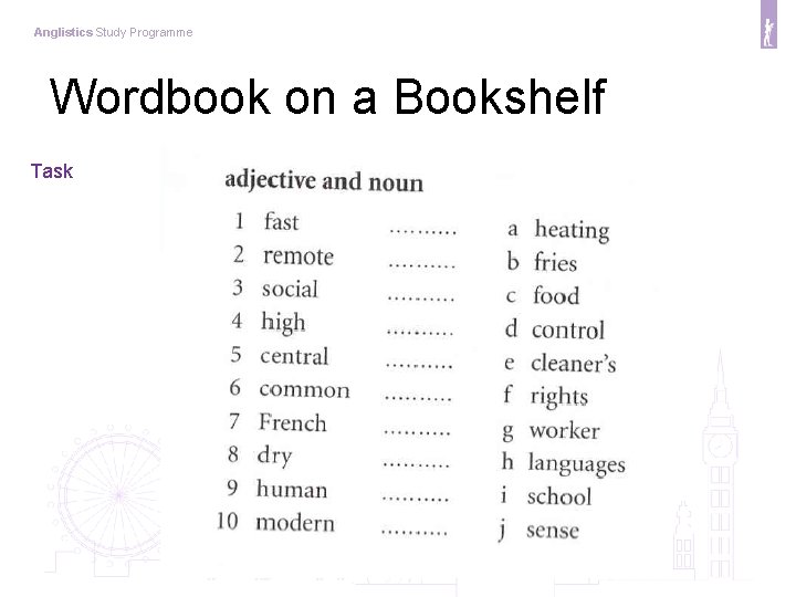 Anglistics Study Programme Wordbook on a Bookshelf Task 