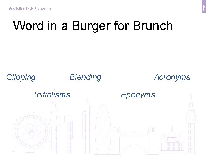 Anglistics Study Programme Word in a Burger for Brunch Clipping Blending Initialisms Acronyms Eponyms