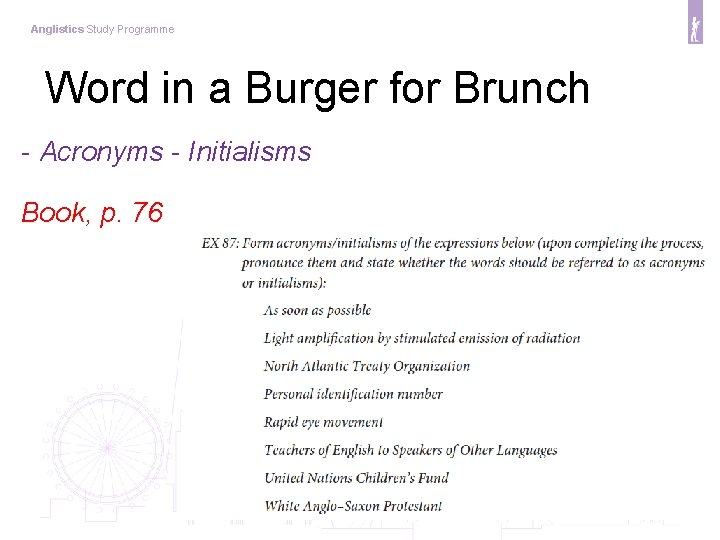 Anglistics Study Programme Word in a Burger for Brunch - Acronyms - Initialisms Book,