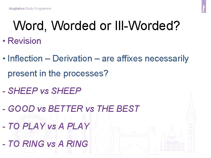 Anglistics Study Programme Word, Worded or Ill-Worded? • Revision • Inflection – Derivation –