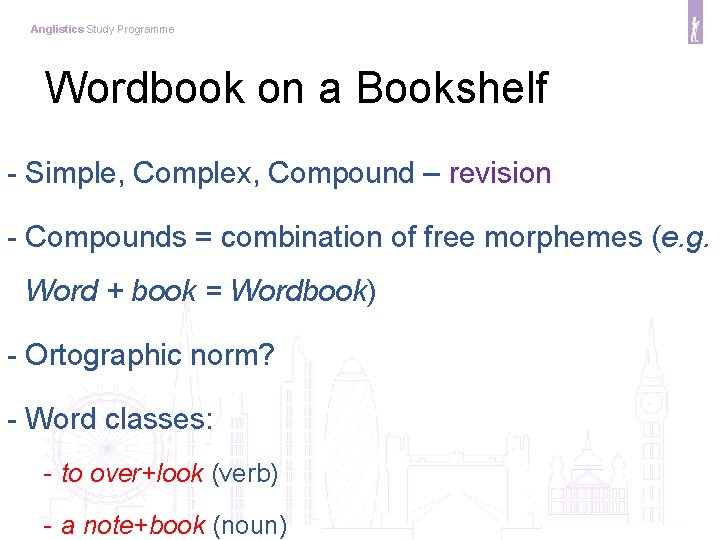 Anglistics Study Programme Wordbook on a Bookshelf - Simple, Complex, Compound – revision -