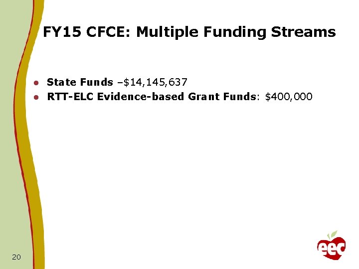 FY 15 CFCE: Multiple Funding Streams State Funds –$14, 145, 637 l RTT-ELC Evidence-based FY 15 CFCE: Multiple Funding Streams State Funds –$14, 145, 637 l RTT-ELC Evidence-based