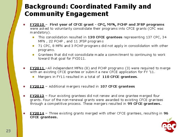 Background: Coordinated Family and Community Engagement 23 l FY 2010 – First year of Background: Coordinated Family and Community Engagement 23 l FY 2010 – First year of