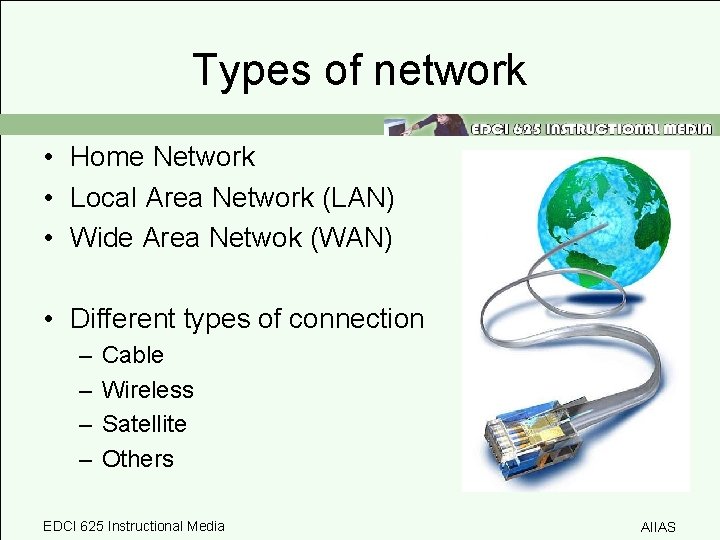 Types of network • Home Network • Local Area Network (LAN) • Wide Area