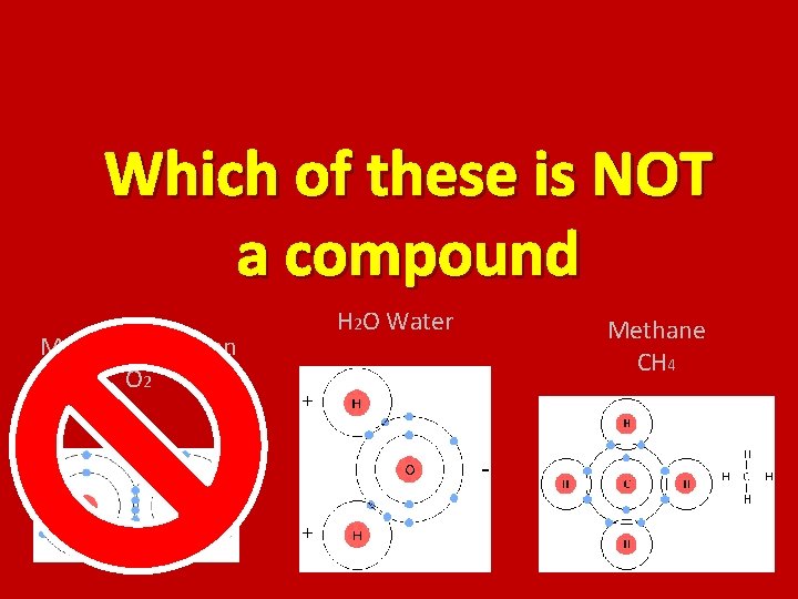 Compounds • A compound is a molecule that contains at least two different elements.