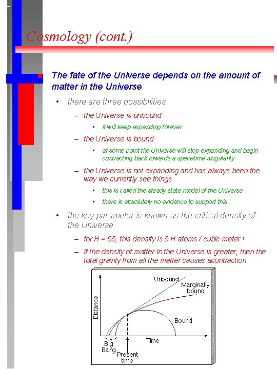Cosmology (cont. ) The fate of the Universe depends on the amount of matter