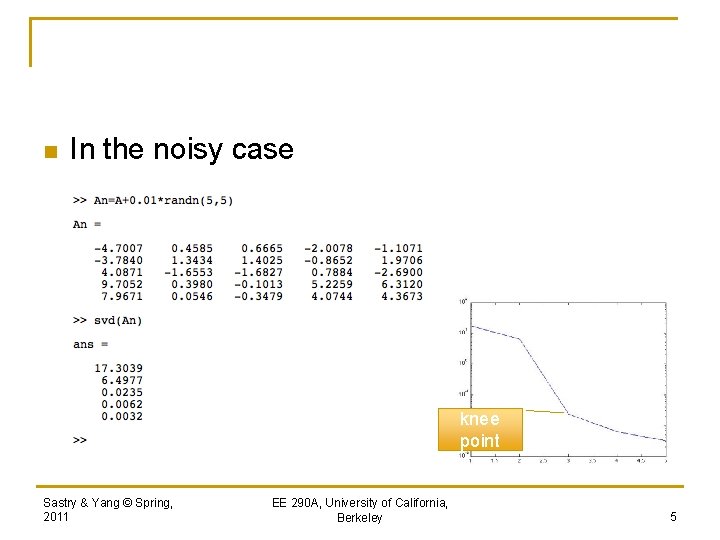 n In the noisy case knee point Sastry & Yang © Spring, 2011 EE