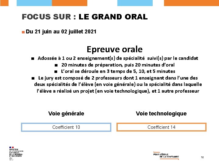 FOCUS SUR : LE GRAND ORAL ■ Du 21 juin au 02 juillet 2021