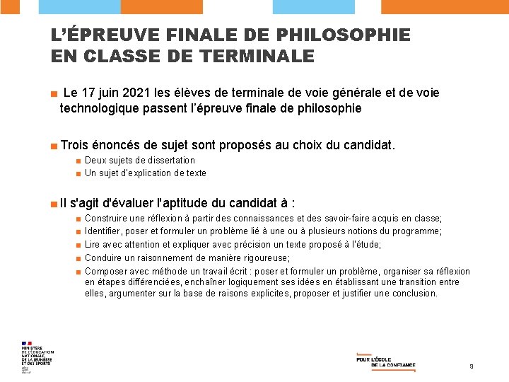 L’ÉPREUVE FINALE DE PHILOSOPHIE EN CLASSE DE TERMINALE ■ Le 17 juin 2021 les