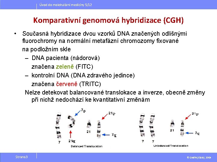 Úvod do molekulární medicíny 5/12 Komparativní genomová hybridizace (CGH) • Současná hybridizace dvou vzorků