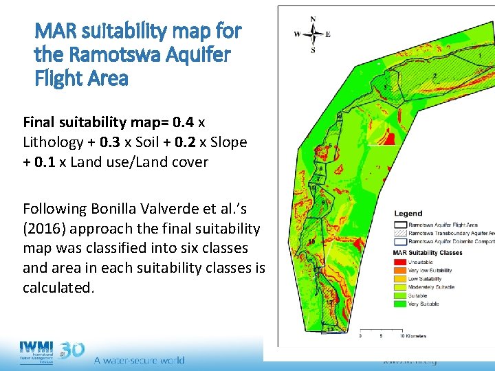 MAR suitability map for the Ramotswa Aquifer Flight Area Final suitability map= 0. 4