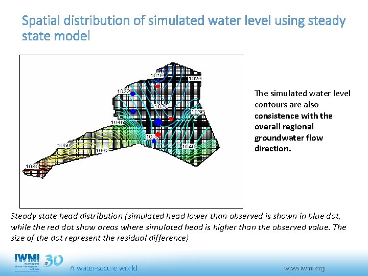 Spatial distribution of simulated water level using steady state model The simulated water level