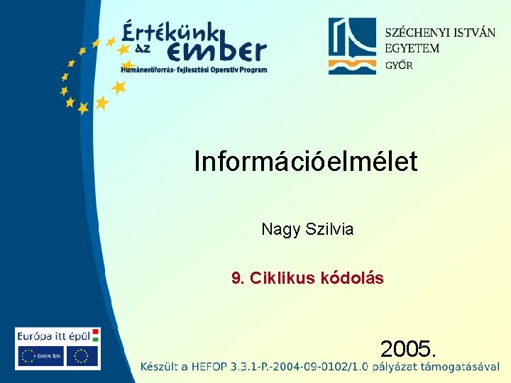 Információelmélet Nagy Szilvia 9. Ciklikus kódolás 2005. 