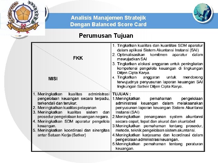 Analisis Manajemen Stratejik Dengan Balanced Score Card Perumusan Tujuan 