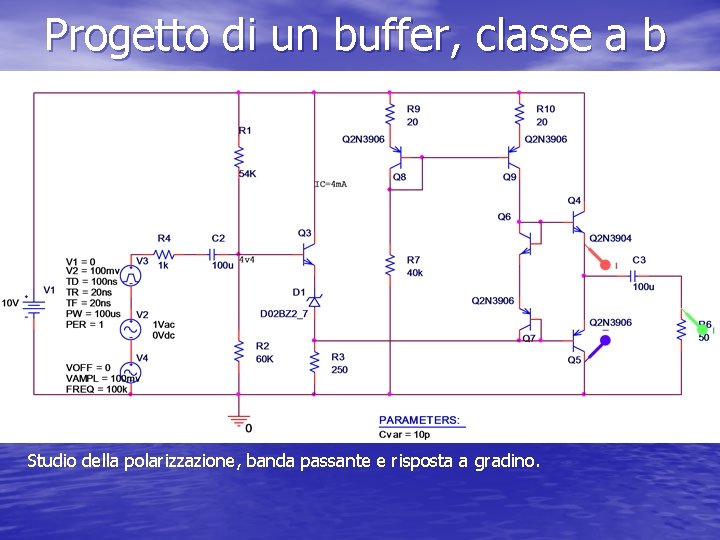 Progetto di un buffer, classe a b Studio della polarizzazione, banda passante e risposta