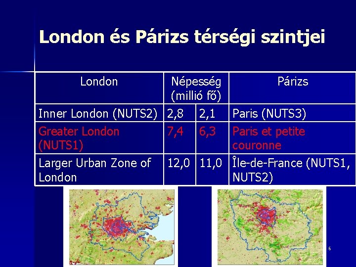 London és Párizs térségi szintjei London Népesség Párizs (millió fő) Inner London (NUTS 2) London és Párizs térségi szintjei London Népesség Párizs (millió fő) Inner London (NUTS 2)
