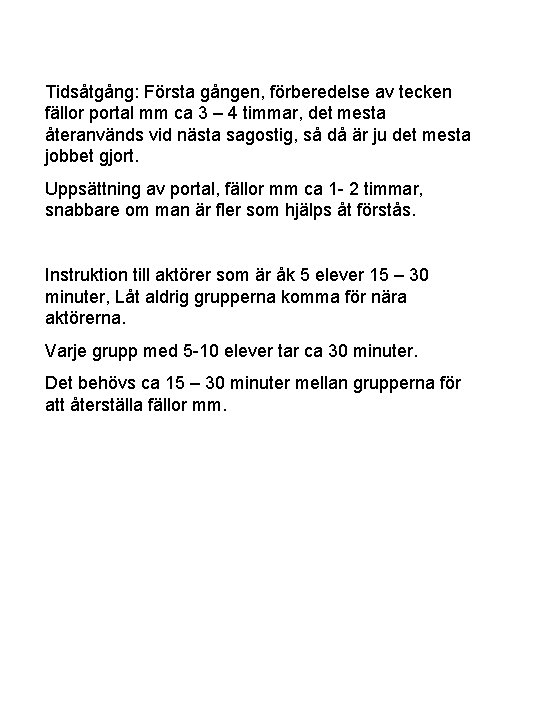 Tidsåtgång: Första gången, förberedelse av tecken fällor portal mm ca 3 – 4 timmar,